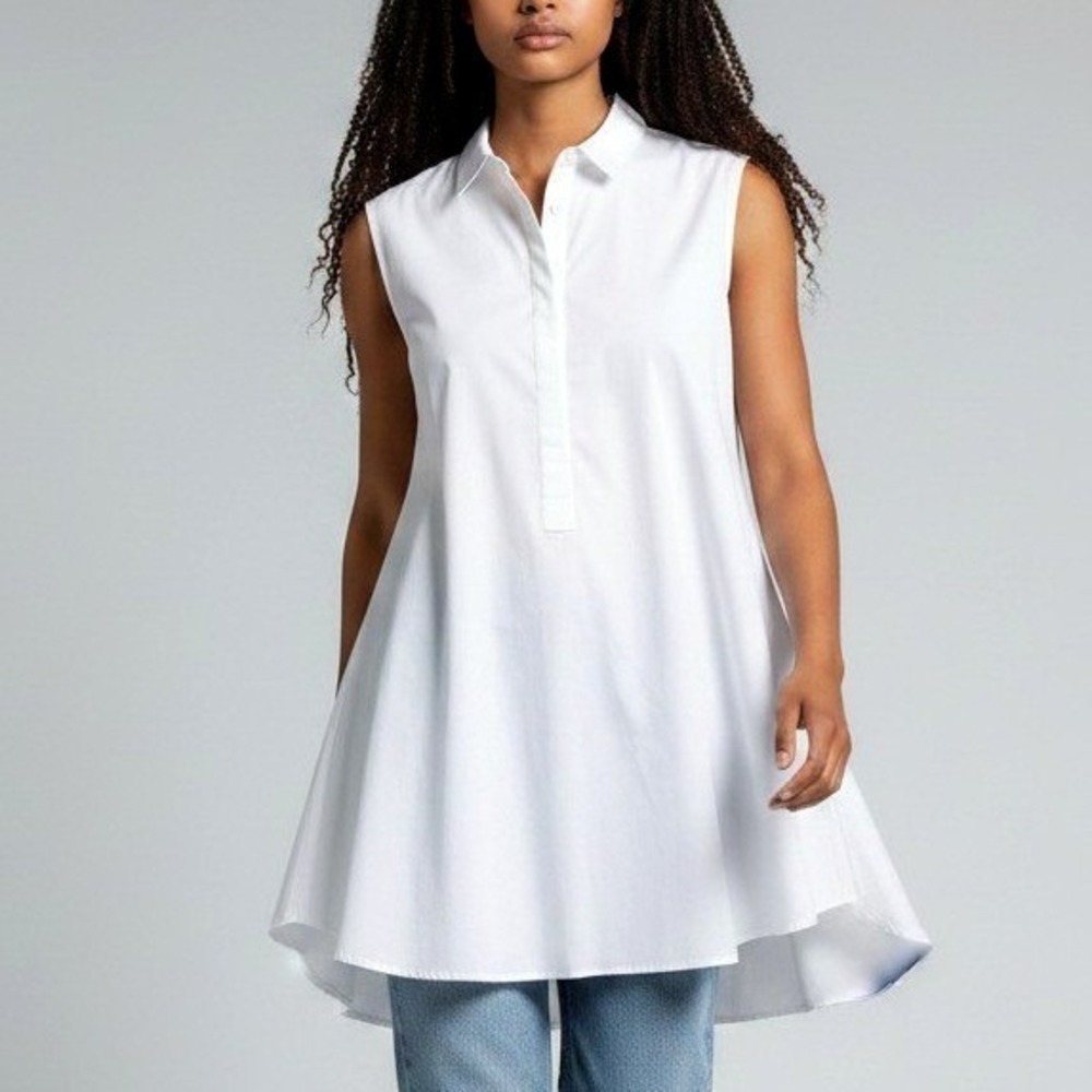 Lafayette 148 New York White Sleeveless Handkerchief Hem Blouse Cotton Top L